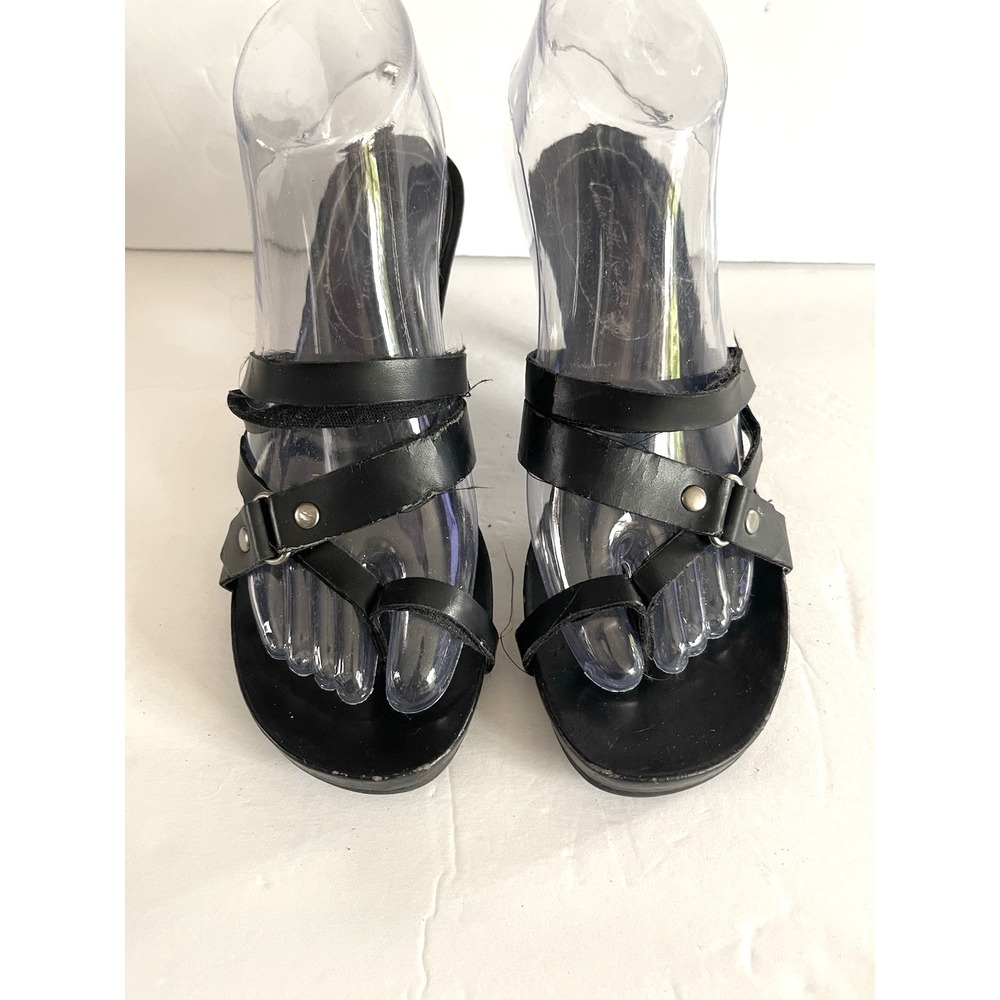 Vintage Y2K Black Whimsigoth Grunge Thong Sandal Size7 Indie Boho Utility Summer